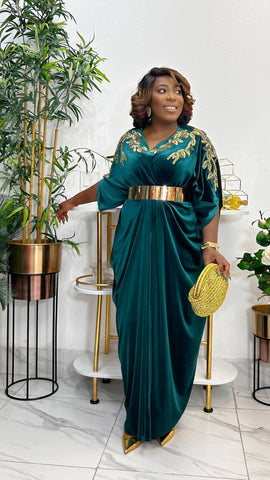 LAVINIA EXCLUSIVE GOLD EMBELLISHED VELVET KAFTAN DRESS (Green) Large By Styletittudeapparelusa LAVINIA EXCLUSIVE GOLD EMBELLISHED VELVET KAFTAN DRESS (Green) Large By Styletittudeapparelusa