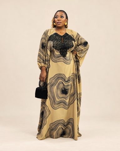 Blanca Abstract Print Lace Kaftan Maxi Dress