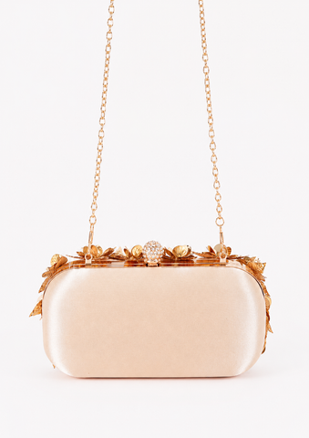 CIARA FLORAL APPLIQUÉS SATIN CLUTCH PURSE