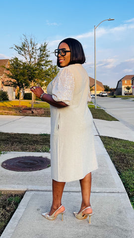 GISELLE PEEKABOO LUXE BOW SHIFT DRESS (Champagne Gold)