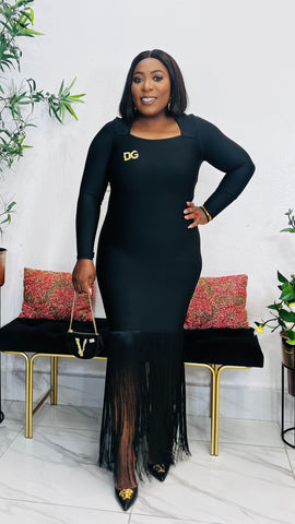 NOIR GODDESS FRINGE BANDAGE DRESS (Black)