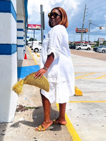 CATWALK LINEN SHIFT DRESS (Ivory)