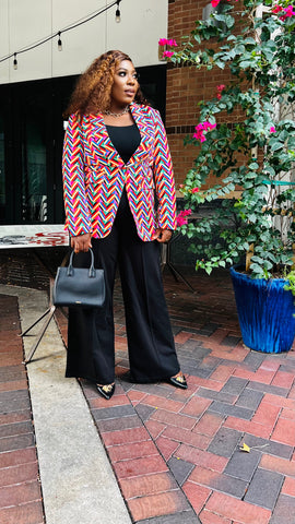 MULTI AZTEC PRINT ONE BUTTON BLAZER