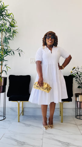 SENNA BEADED COLLAR FLARE MIDI DRESS