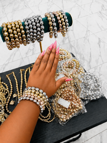 LUXÉRIA Diamond-Cut Ball Stretchy Bracelet Stack