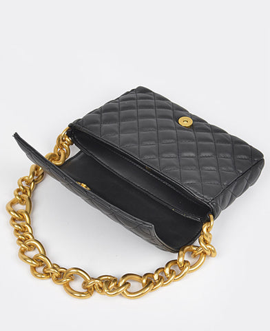 JAVIES CHUNKY CHAIN QUILTED FAUX LEATHER SHOULDER BAG (Olive)