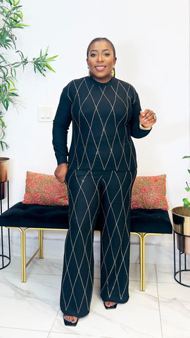ACAICA EMBELLISHED RHINESTONE 2PC SET (Black)