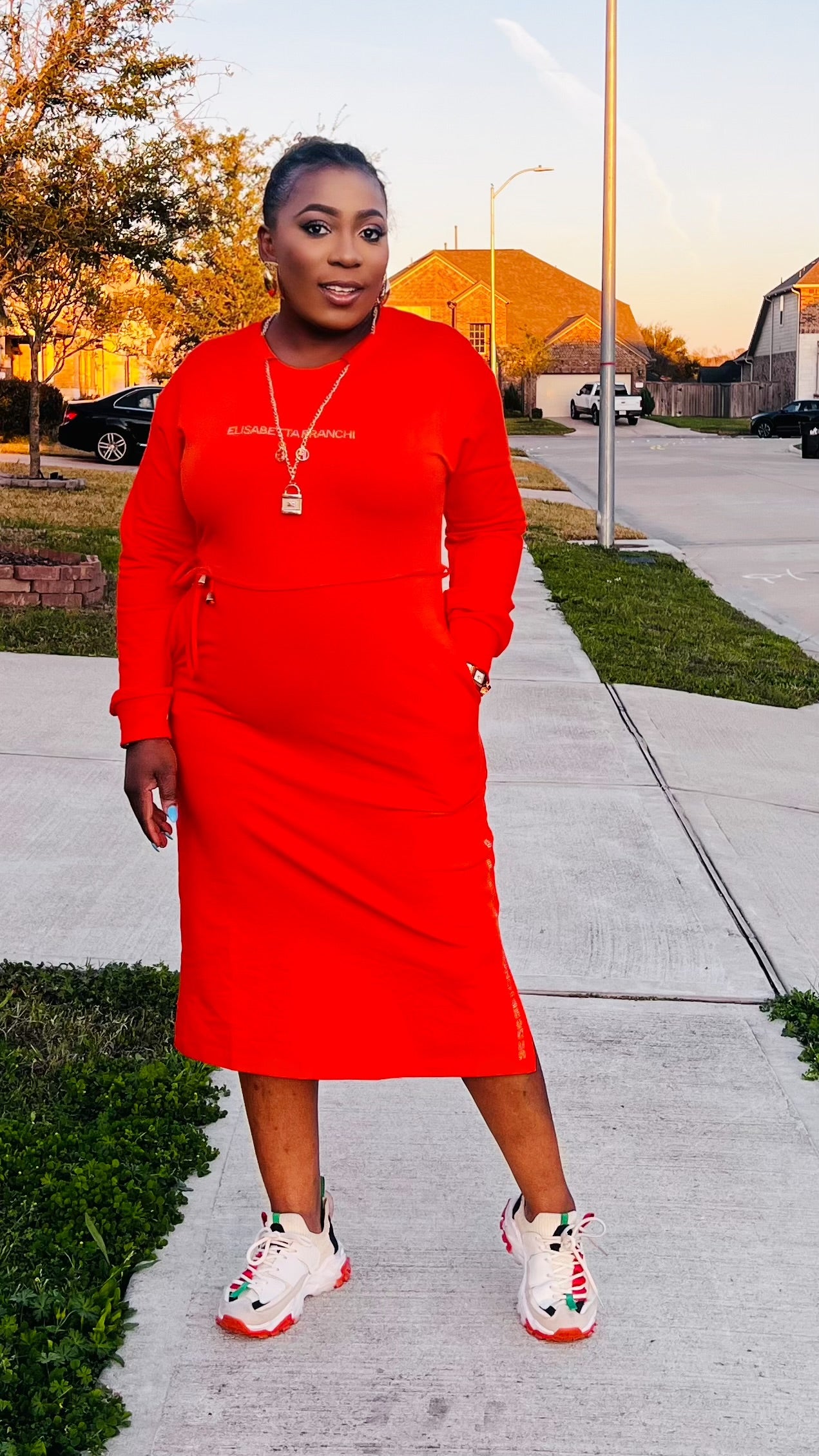 Elisabetta Long-Sleeve Sweatshirt Midi Dress Large