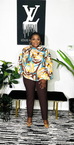 MONROVIA PATTERN EXAGGERATED SLEEVE TOP