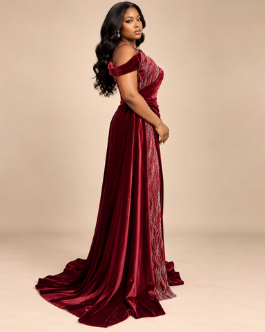 Bianca Embellished Velvet Draped Maxi Dress