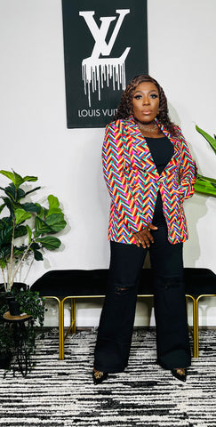 MULTI AZTEC PRINT ONE BUTTON BLAZER