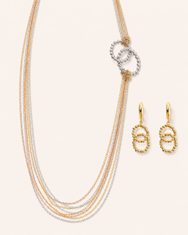 Calyra Cascade Necklace & Earrings Set – Tri-Tone