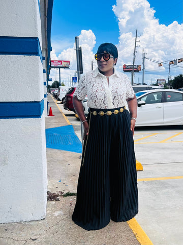 QUINNTY BELTED PLEATED WIDE LEG PANTS (BLACK)