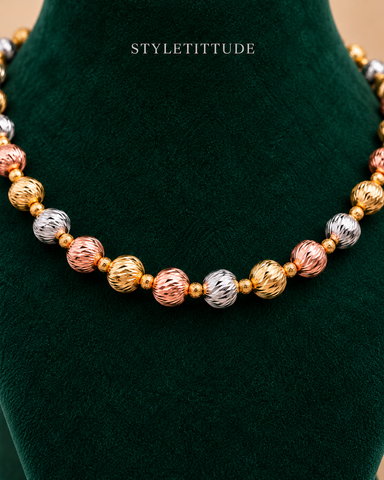 Tayanna Tri-Tone Diamond Cut Ball Necklace & Bracelet Set