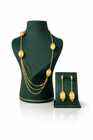 Miyava Oval Ball Long Necklace With Matching Earrings (Gold)