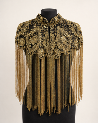 OPULENCE VINTAGE BEADED TASSEL CAPE TOP