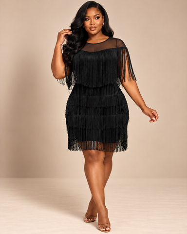 Maxine Luxe Tiered Fringe Dress