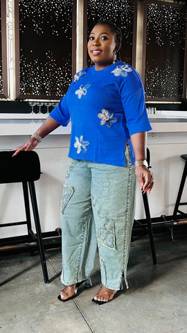 Artisan Knit Floral Appliqué Top (Lavender)