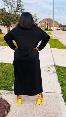 Selora Stripe Oversized Shift Dress (Black)