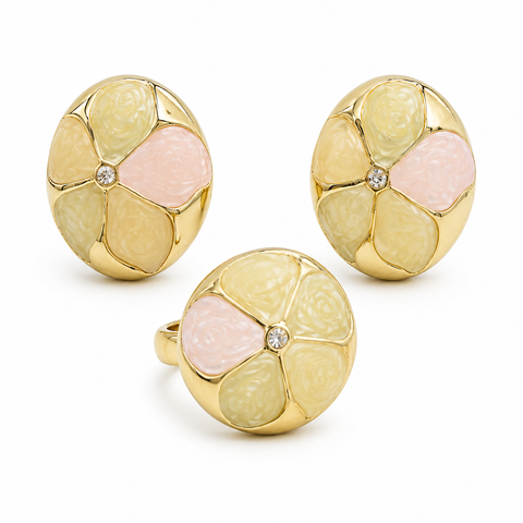 Rosabelle Sculpted Petal Earring & Ring Set – Blush/Ivory