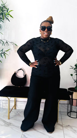 Velvet Bow Illusion Mesh Top