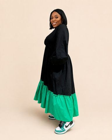 Robe haute-basse en coton Momentum Baby Doll Swing (Noir/Vert)
