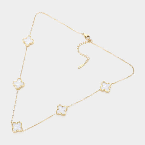 Midas Gold Stainless Steel 5 Clove Mother Of Pearl Choker Necklace (Non Tarnish)