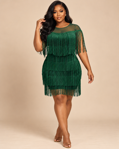Maxine Luxe Tiered Fringe Dress