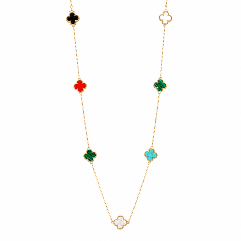 14K GOLD PLATED 36 INCH LONG  CLOVER MULTICOLOR NECKLACE