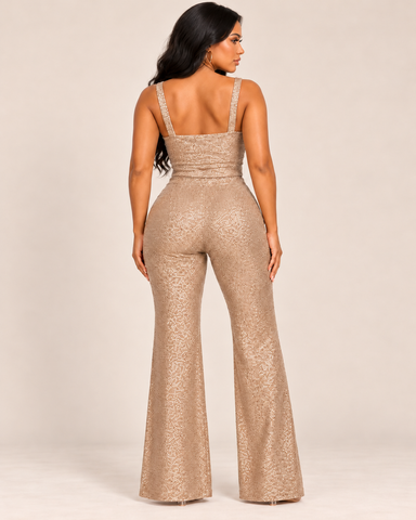 Audrey Shimmer Three-Piece Pants Set – Champagne / Gold