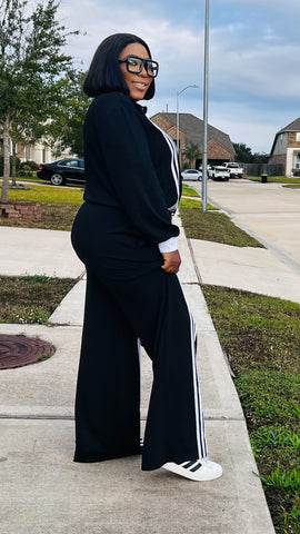 ZARIA Stripe Luxe Pant Set (Black)