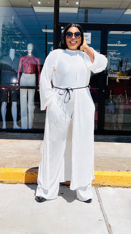 MODANI 4 PIECE PLISSE PLEAT KIMONO/ PANT SET (white)