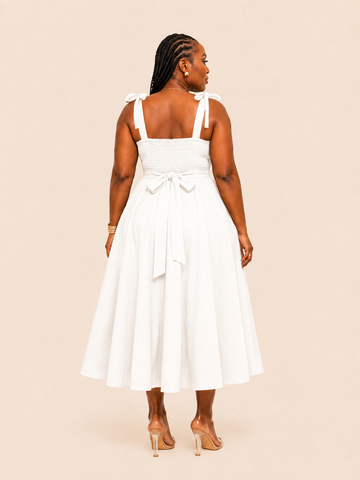 Arielle Smocked Bow Strap Dress - White