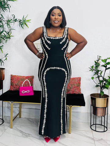 CHATEAU CRYSTAL BANDAGE DRESS( Black)