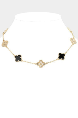 NICOLE RHINESTONE 5 BLACK CLOVER NECKLACE