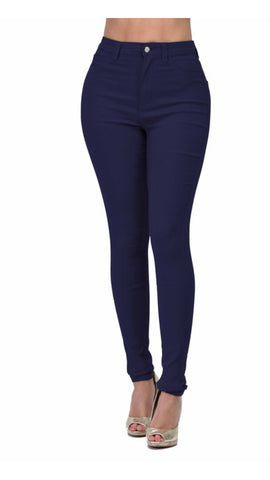 DOWNTOWN SKINNY HIGH-WAIST JEANS(Navy Blue)