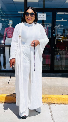 MODANI 4 PIECE PLISSE PLEAT KIMONO/ PANT SET (white)