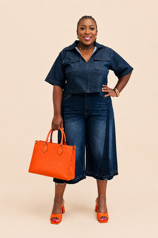 Harlow Utility Denim Crop Shirt – Dark Wash