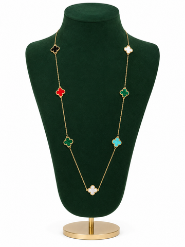 14K GOLD PLATED 36 INCH LONG  CLOVER MULTICOLOR NECKLACE
