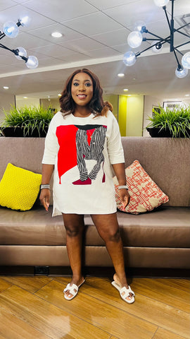 Avant-Garde Abstract Embellished T-Shirt Dress