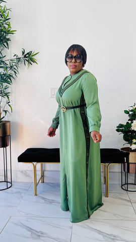DAPHNE EXCLUSIVE BELTED MAXI DRESS (Light Olive Green )