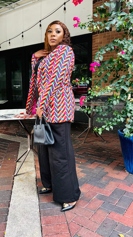 MULTI AZTEC PRINT ONE BUTTON BLAZER