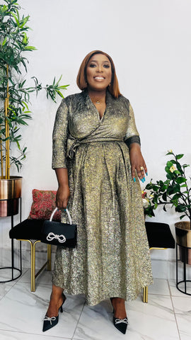 AURORA LUXE METALLIC WRAP MIDI DRESS