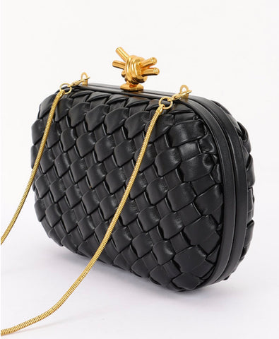 Aurex Knot Luxe Woven Clutch (Black)