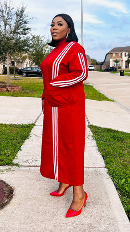 Selora Stripe Oversized Shift Dress (Red)