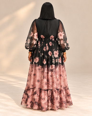 Harriet Beaded Floral Chiffon Maxi Belted Dress