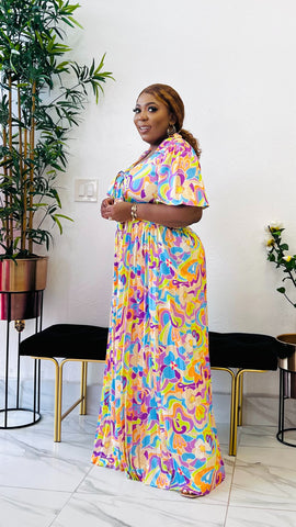 SWIRL MULTICOLOR PLEAT JUMPSUIT