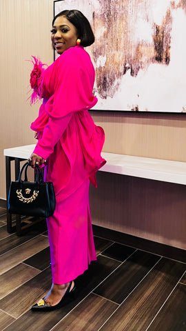 FIRST LADY Royale Ruffle Statement Dress (Fuchsia)