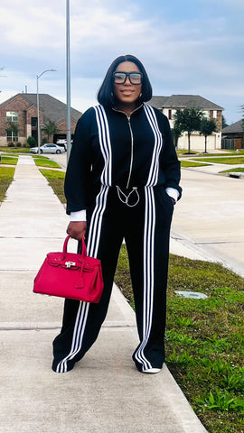 ZARIA Stripe Luxe Pant Set (Black)