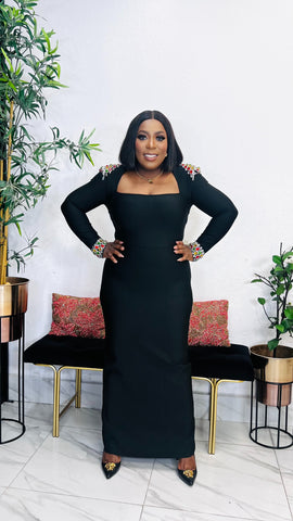 YAYA MULTICOLOR EMBELLISHED BANDAGE DRESS (Black)